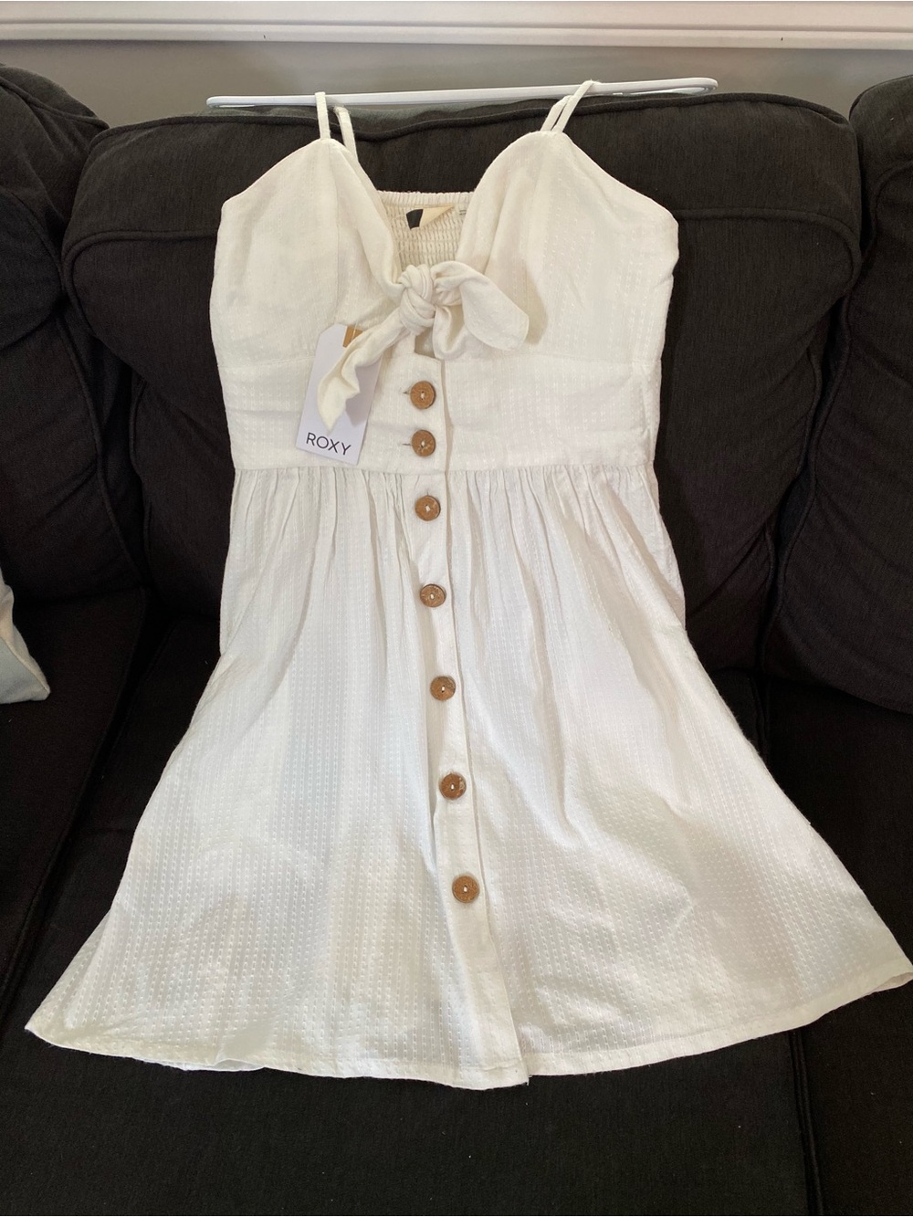 Roxy White Tie-Front Button-Down Sundress with pockets